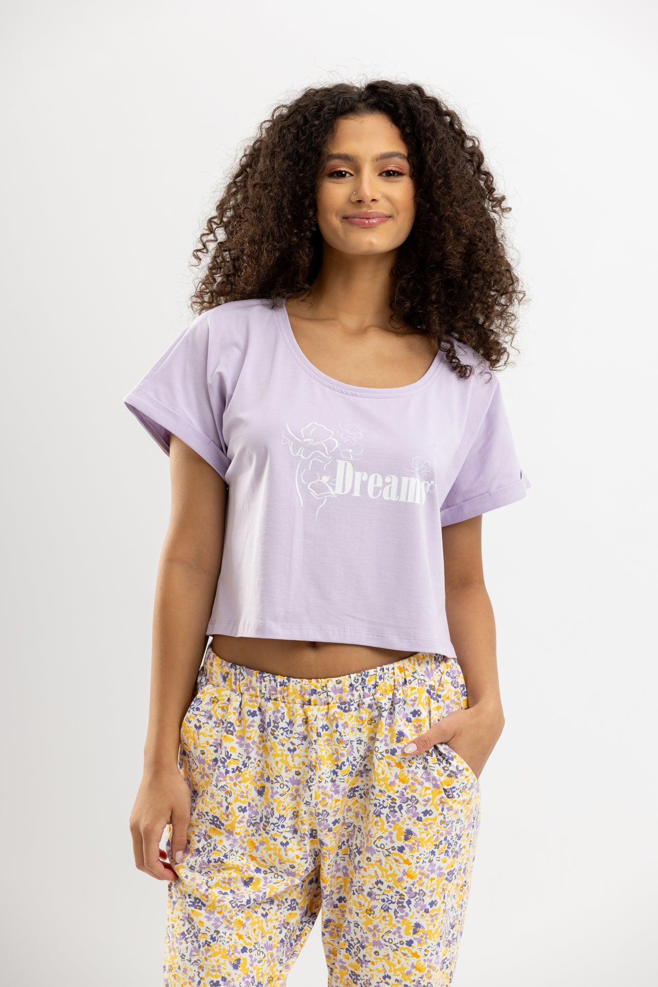Mini Flowers Summer Cropped Top Lavender