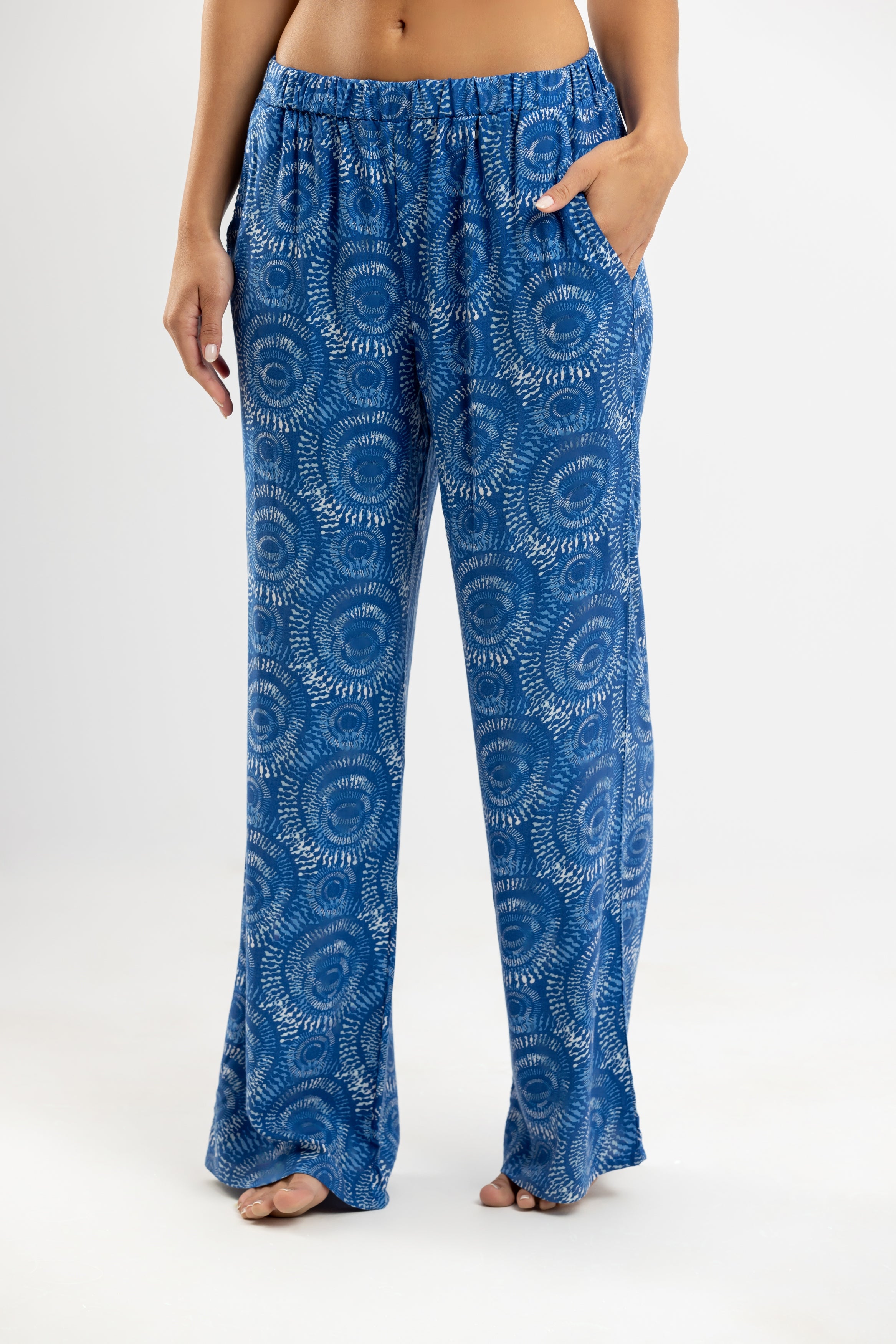 Circles Blue Summer Pants Blue – A2Z Women