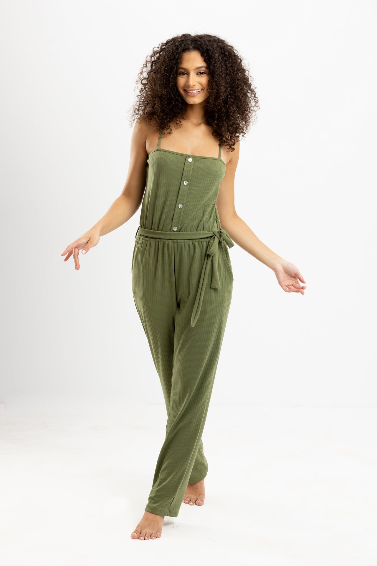 Pineapple Summer Suspenders Jumpsuit Olive