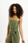 Pineapple Summer Suspenders Jumpsuit Olive