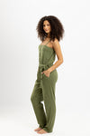 Pineapple Summer Suspenders Jumpsuit Olive