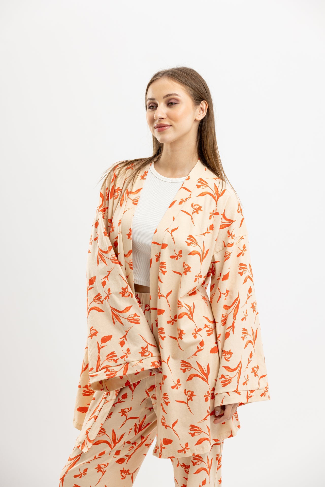 Floral dots Summer Long Sleeves Robe Beige