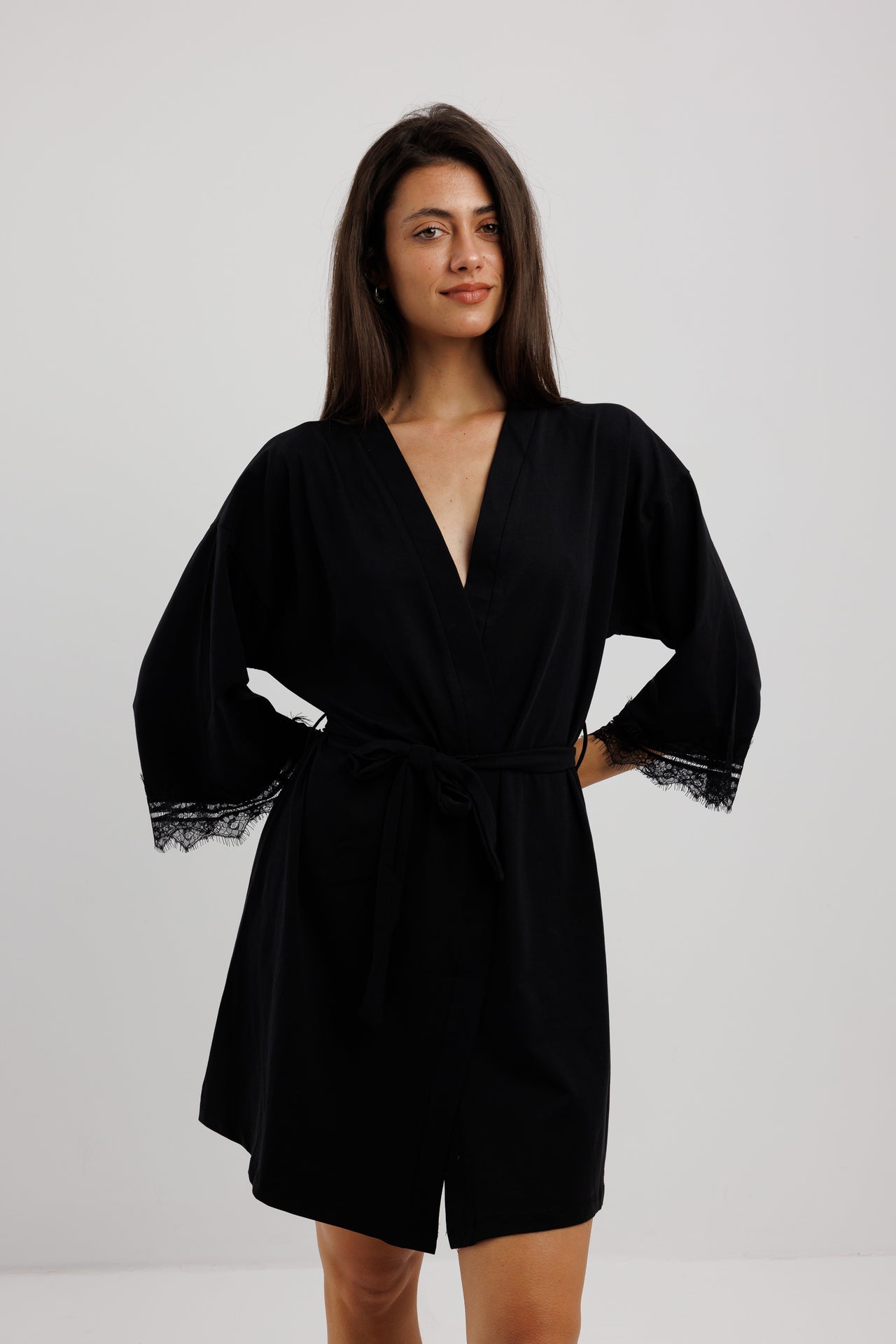 Lace Trim Cotton Robe