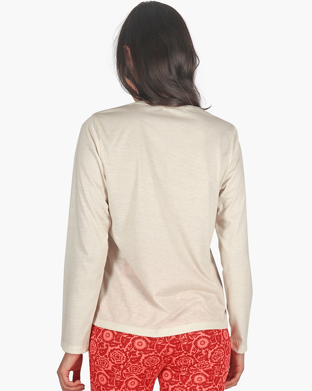 Red Aztec Long Sleeves Summer Top Beige