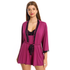 women's pajama 3 pcs Sleeves Solid Robe with Lingerie Set Pink