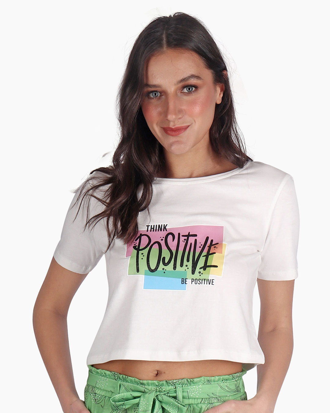 A2Z Simply Palms Summer Crop Top White