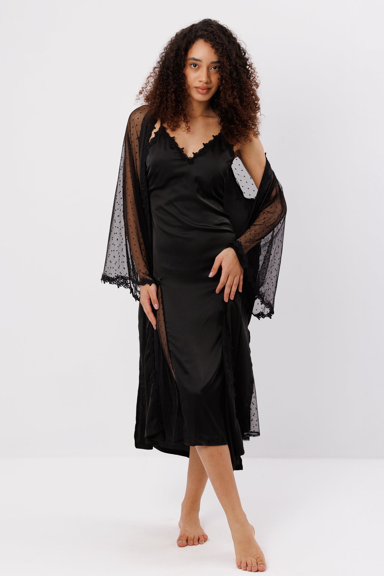 Lace Robe and Slip Dress Set