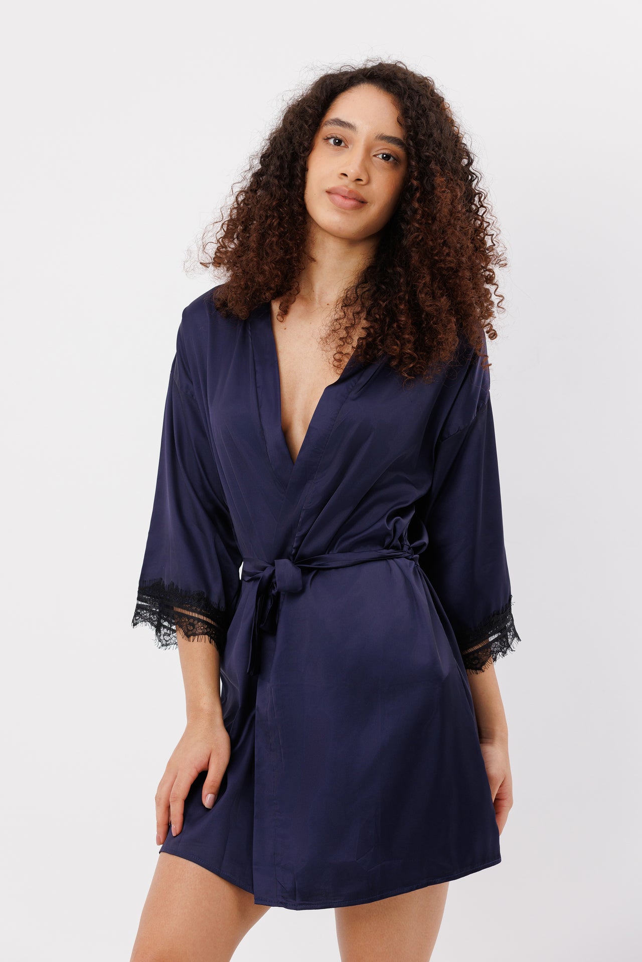 Lace Trim Satin  Robe