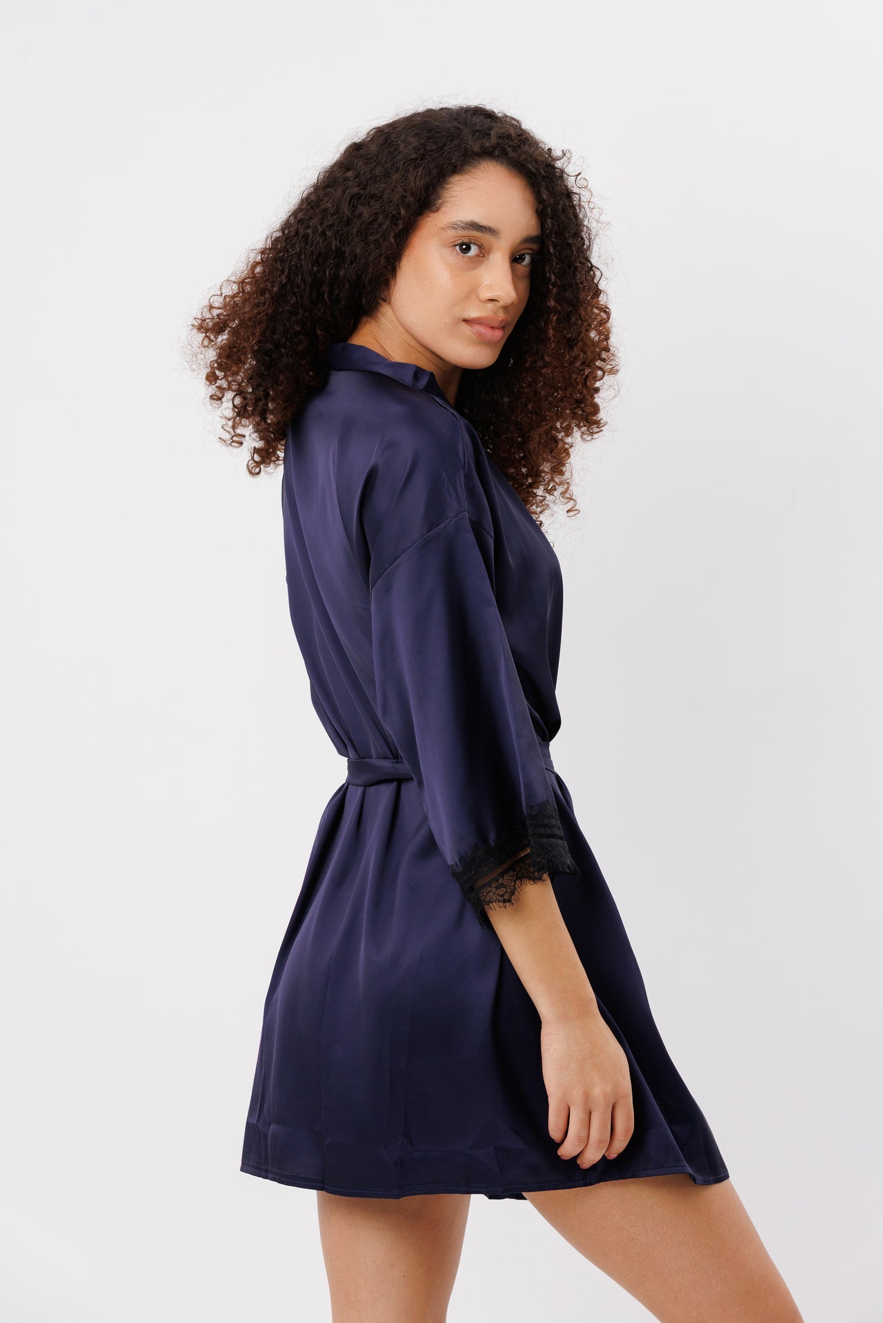 Lace Trim Satin  Robe