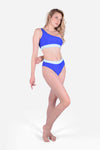 Women's Summer Swimwear One Shoulder Bikini Two Pieces - Blue