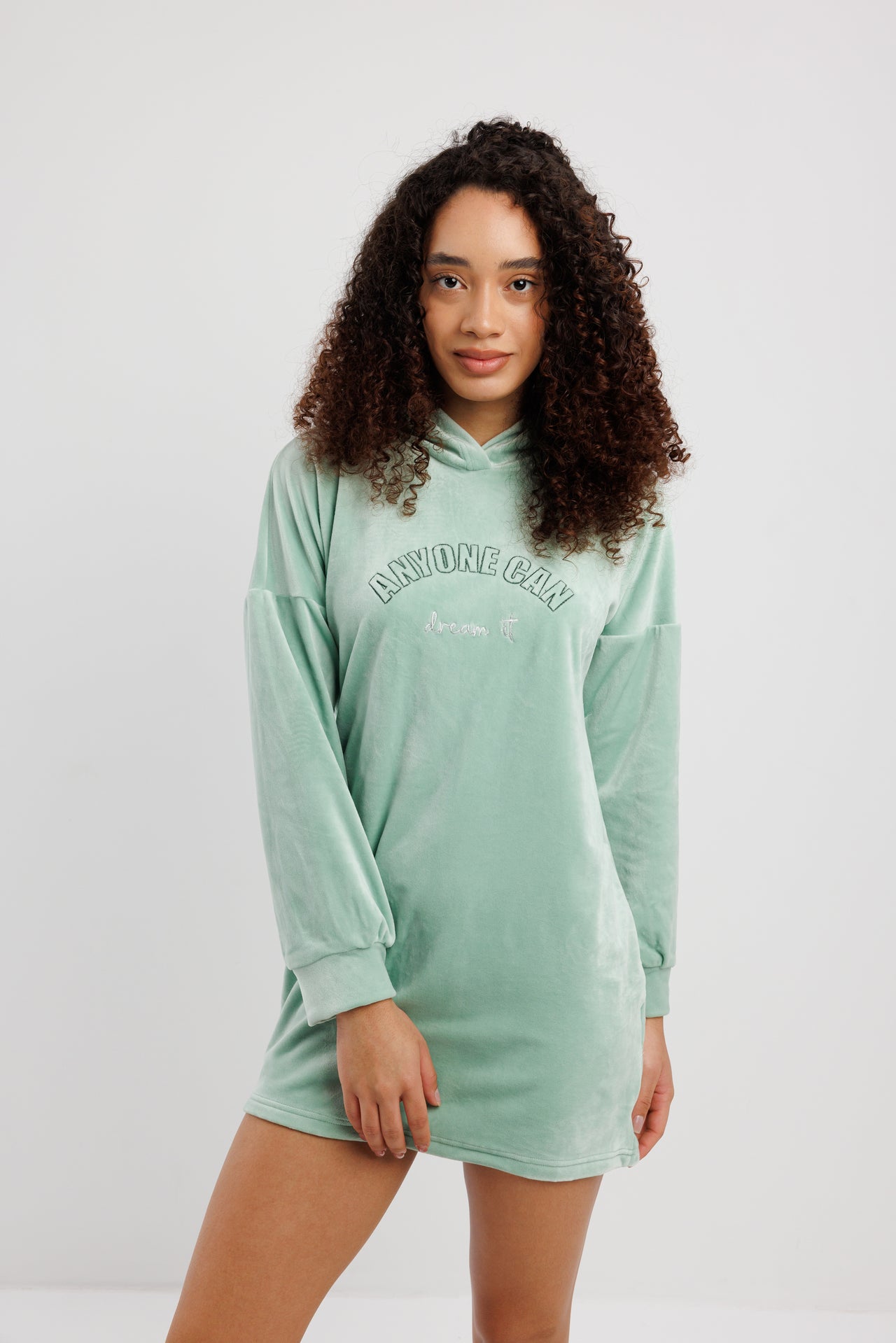 Mint Cozy Hoodie Dress