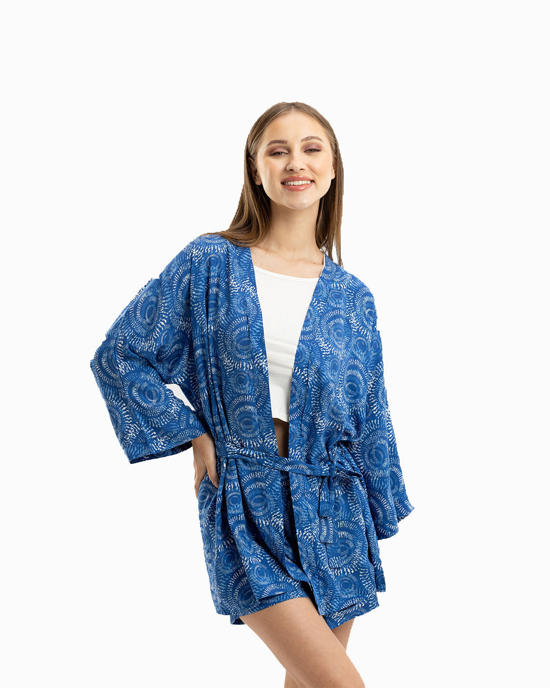 Circles Blue Summer V Neck Robe Blue – A2Z Women