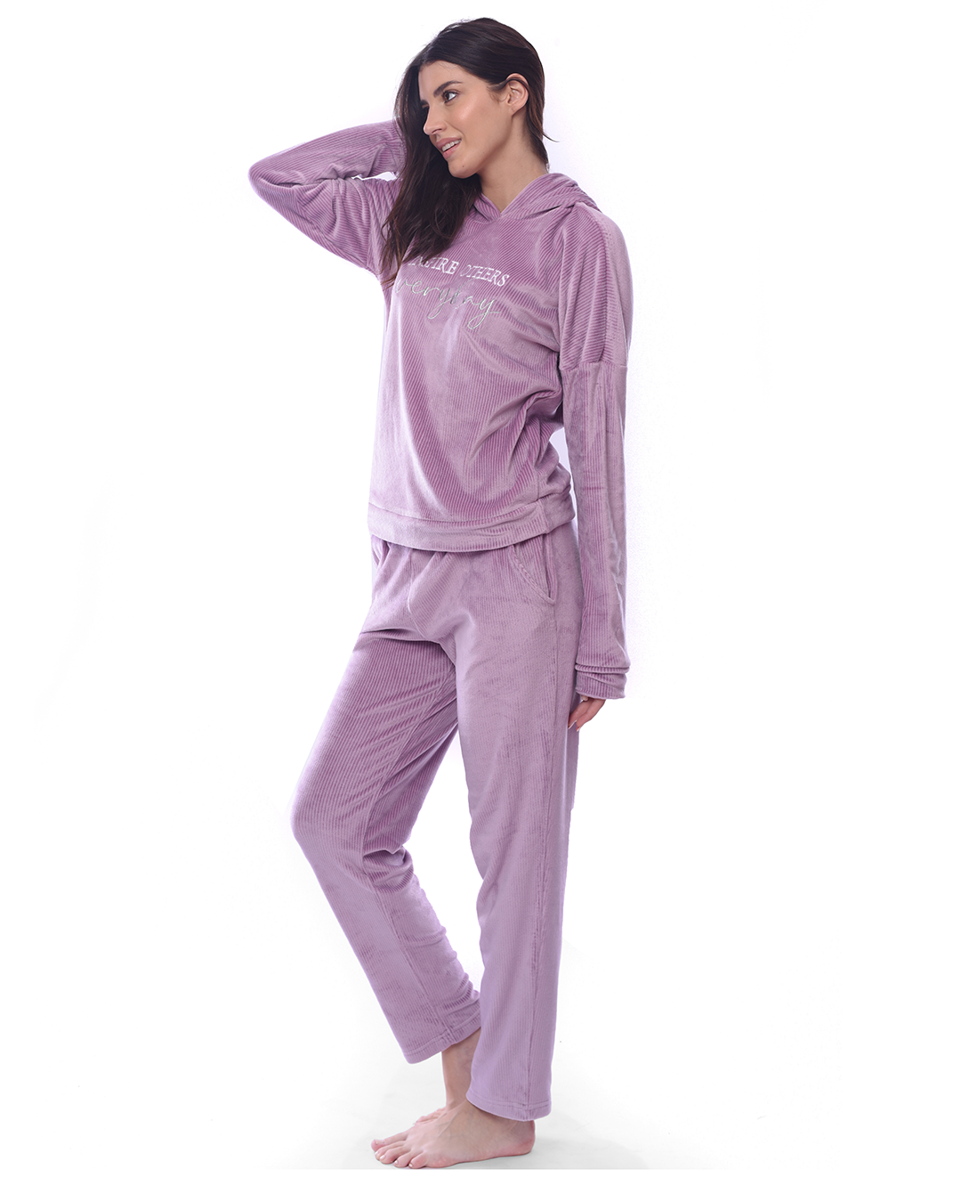 Lavender Velour Winter Full Pajama Long Cabishu Pink