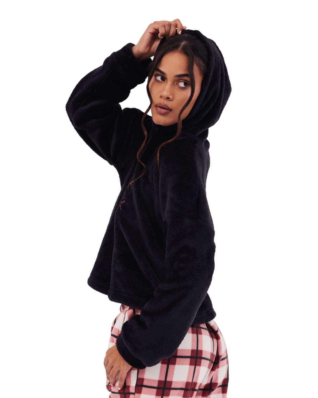 Red Checkers Winter Top Hoody Black