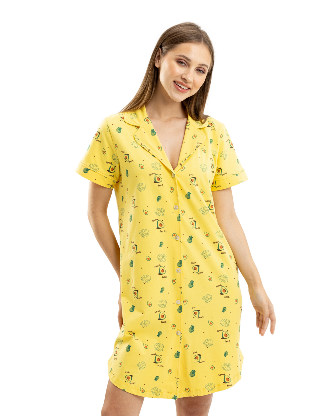 Avocado Summer V Neck NightShirt Yellow