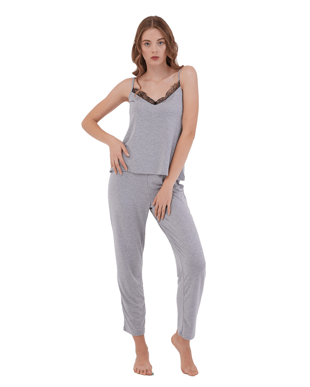 Lace Detail Payjama set Gray