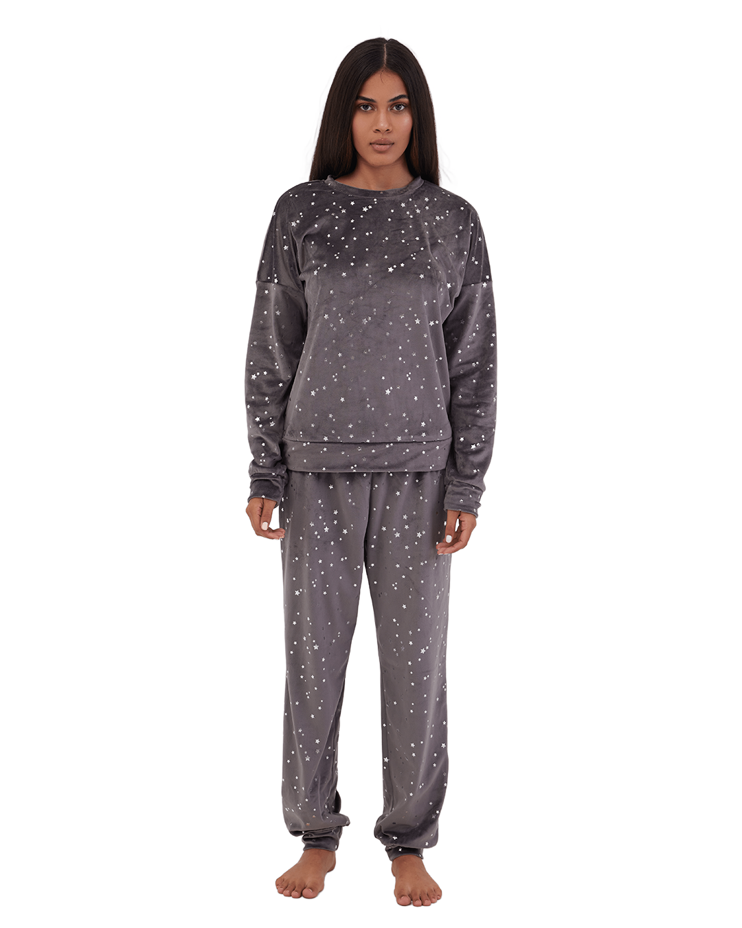 Star Foil Full Winter Pajama Gray