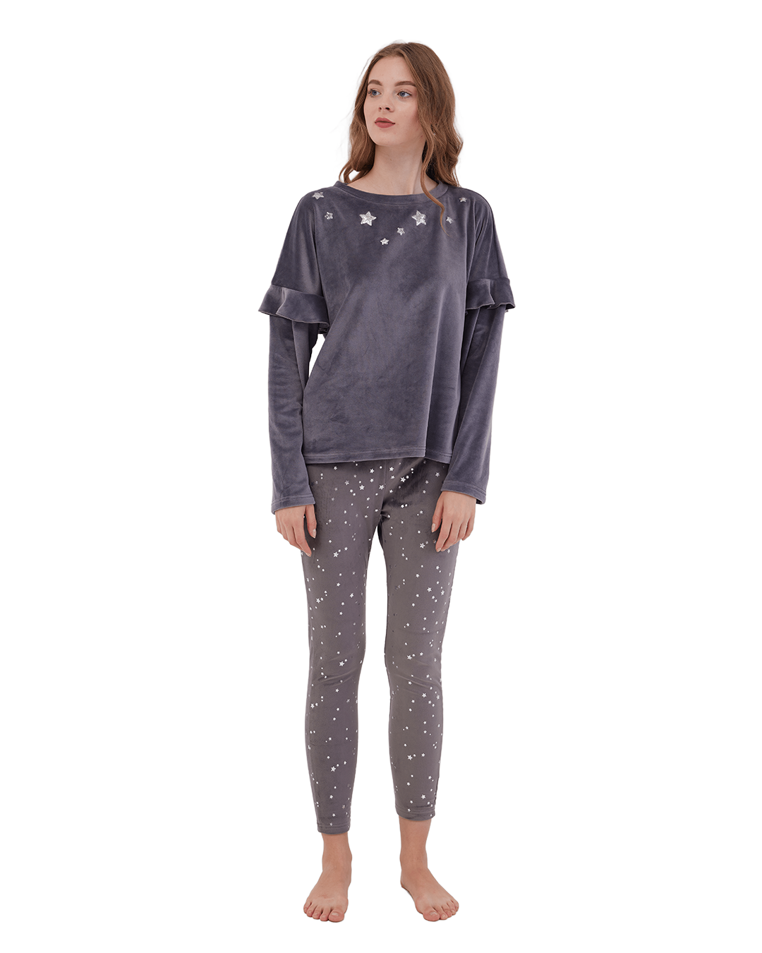 Star Foil Full Winter Pajama Arms Gray