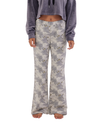 Grey Floral Winter Wide Pants Biege