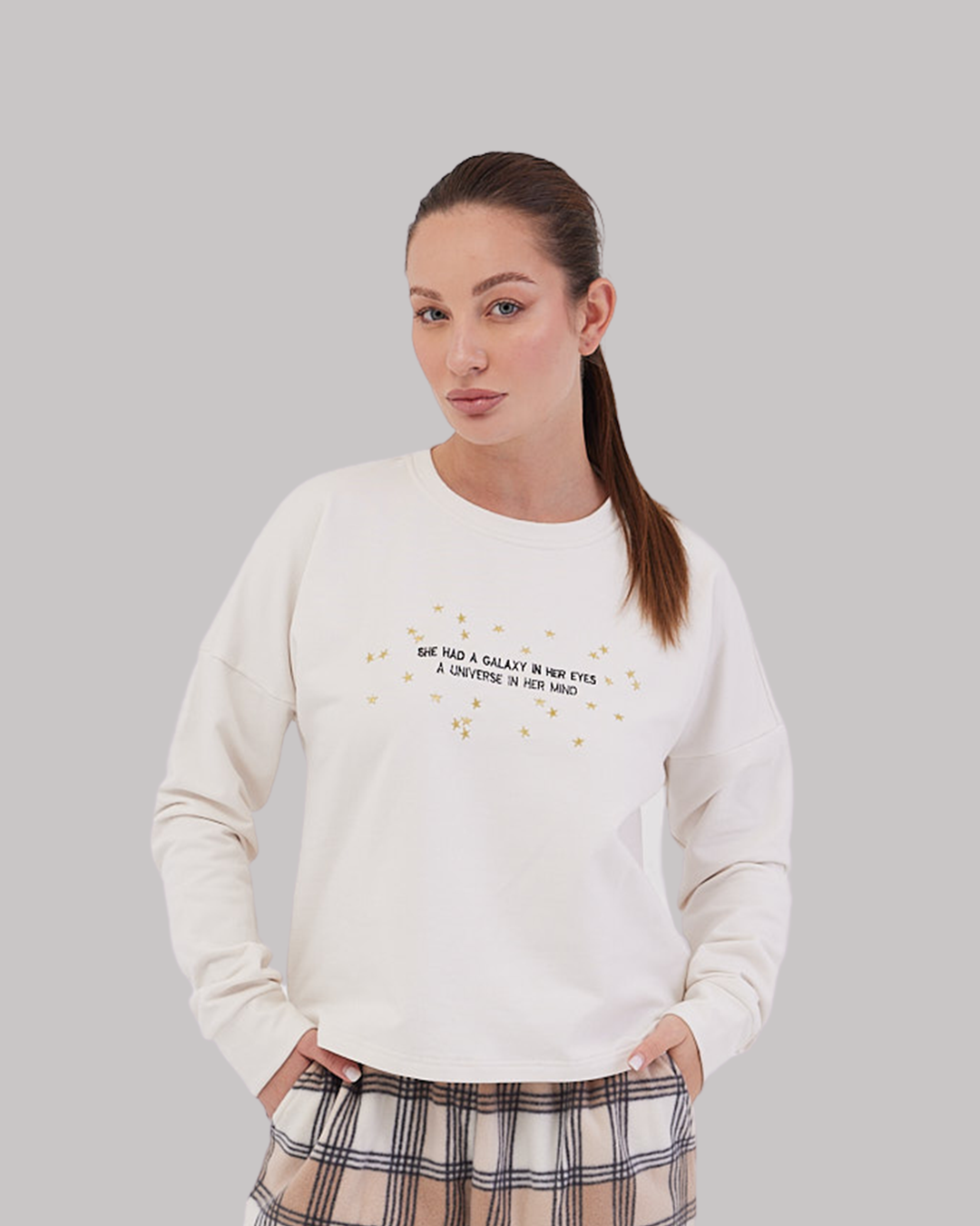 Cafe Checkers Winter Top OFFWHITE