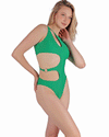 Women's Swimwear One Shoulder One Piece Swimsuit Bright Green