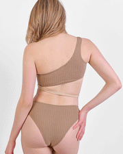 A2Z Women's Summer Swimwear One Shoulder Bikini Brown