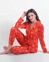 A2Z - Feminine Leaves Classic Pajama Satin - Orange