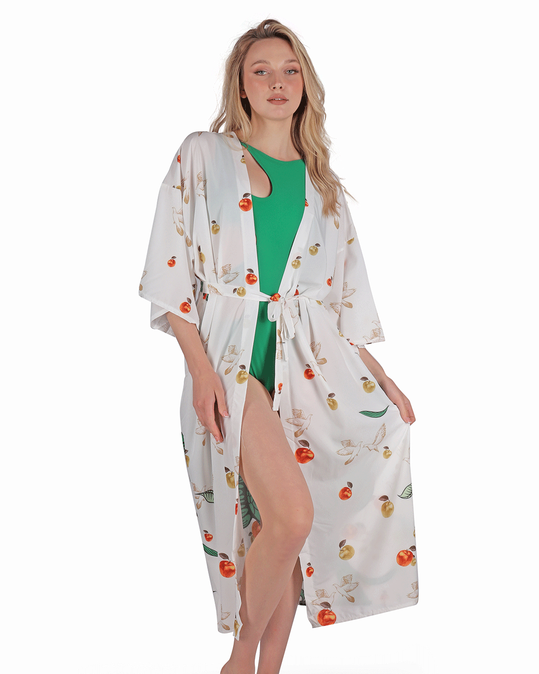Swimwear Summer Peacock Cover-Up Self Belted Free Size - Bohemian
