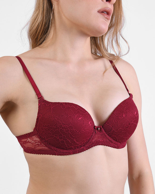 Women's Lace Trim Wide Back Underwire Long Body Shaping Push-up Bra main image 0