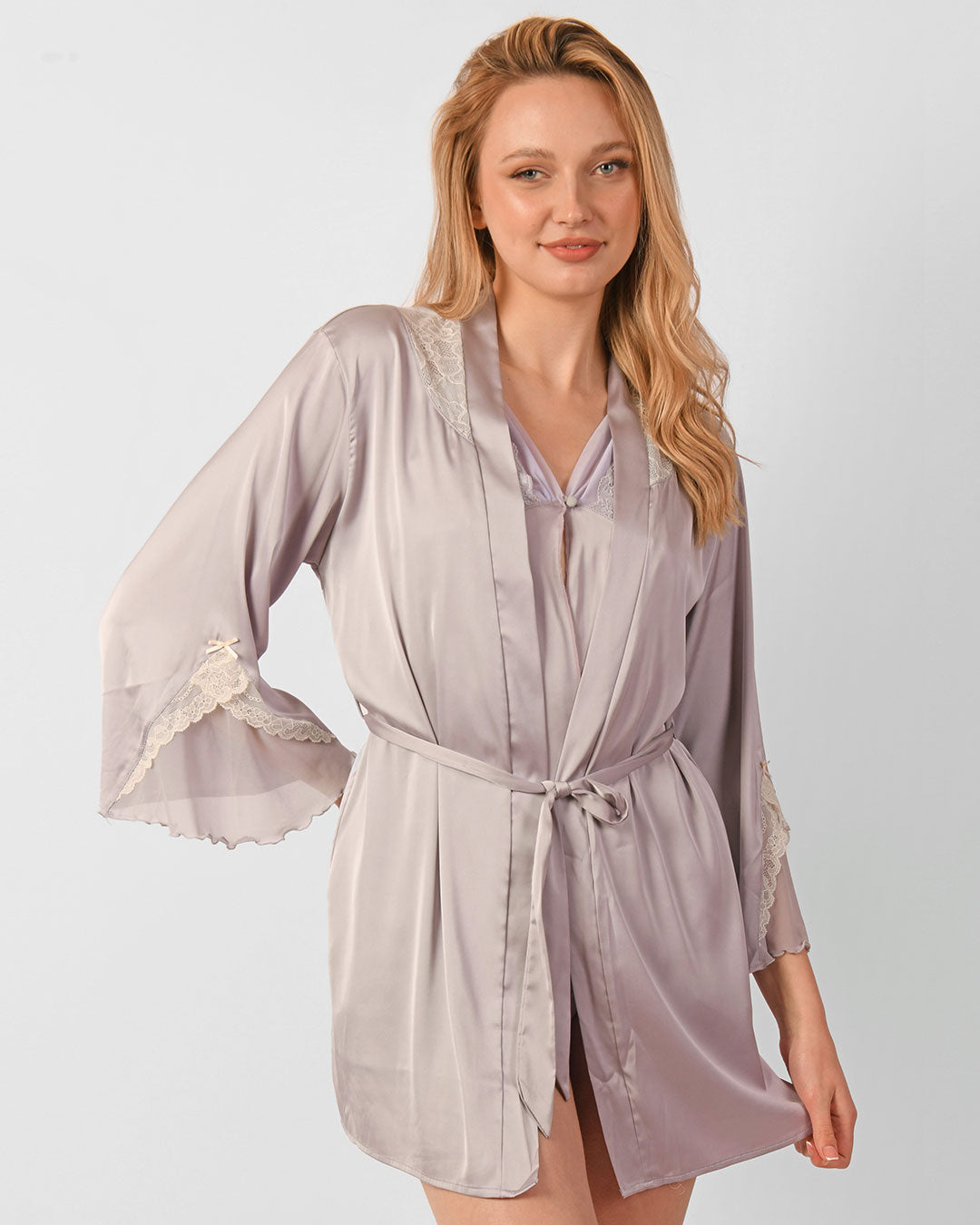 Satin Lace Lingerie And Robe Two Pieces