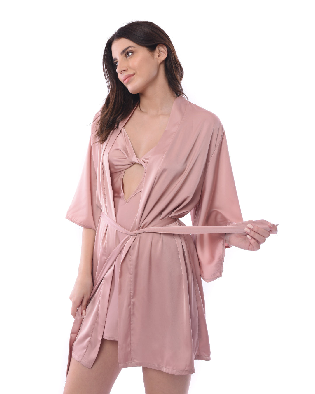 Satin Nightdress with Short Satin Robe