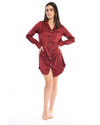 Satin Printed Nightshirt Long Sleeve Red