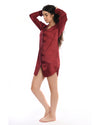 Satin Printed Nightshirt Long Sleeve Red