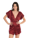 Women Satin Short Sleeve Romper Burgundy