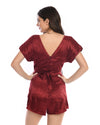 Women Satin Short Sleeve Romper Burgundy